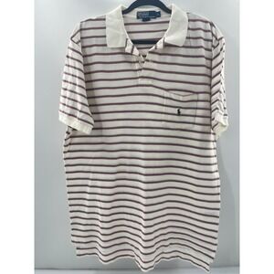 Polo Ralph Lauren Mens XL Striped Pique Polo Shirt White Burgundy Pocket Pony